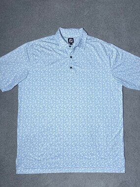FootJoy Polo Shirt Blue Floral Performance Golf Short Sleeve Men's XL